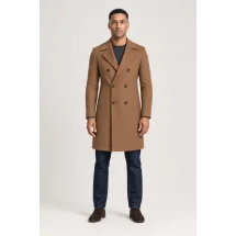 Manteau Caban Camel Laine & Cachemire — porté face — sur mesure — Costume Privé Paris