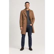 Manteau Caban Camel Laine & Cachemire — porté veste partiellement ouverte