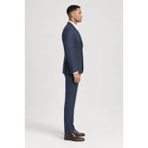 Blazer Bleu nuit natté laine & cachemire — vue profil porté