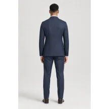 Blazer Bleu nuit natté laine & cachemire — vue de dos porté