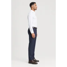 Pantalon Bleu nuit Flanelle — vue profil porté