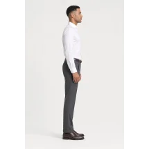 Pantalon Gris Anthracite Flanelle — vue profil porté