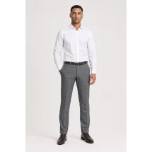 Pantalon Gris Moyen Flanelle — vue décontractée porté main en poche