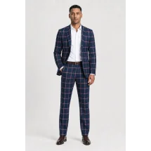 Blazer Bleu Carreaux — porté décontracté veste ouverte