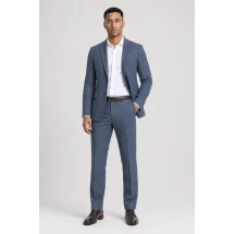 Blazer Bleu Gris Tweed casual — porté décontracté veste ouverte