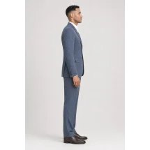 Blazer Bleu Gris Tweed casual — vue profil porté