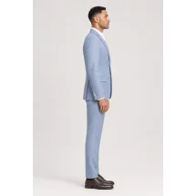 Blazer Bleu Clair Chevrons — vue profil porté