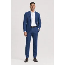Blazer Bleu natté — porté décontracté veste ouverte