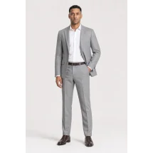 Costume Gris Clair Flanelle Uni — porté décontracté veste ouverte