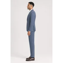 Blazer Bleu Clair Tweed Eté — vue profil porté