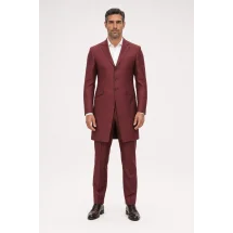 Redingote bordeaux — porté face — sur mesure — Costume Privé Paris