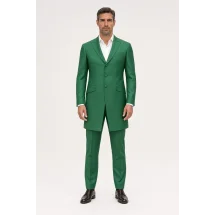 Redingote vert intense — porté face — sur mesure — Costume Privé Paris