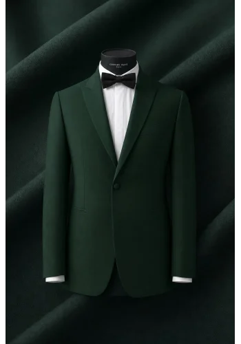 Smoking croisé 1 bouton col châle vert foncé — sur mesure — Costume Privé Paris