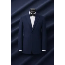 Smoking croisé 1 bouton col châle bleu — sur mesure — Costume Privé Paris