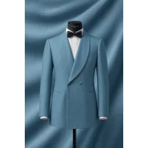 Smoking croisé 2 boutons col châle bleu clair — sur mesure — Costume Privé Paris