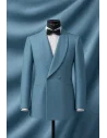 Smoking croisé 2 boutons col châle bleu clair — sur mesure — Costume Privé Paris