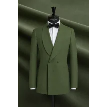 Smoking croisé 2 boutons col châle vert anglais — sur mesure — Costume Privé Paris
