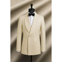 Smoking croisé 2 boutons col châle blanc crème — sur mesure — Costume Privé Paris
