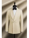 Smoking croisé 2 boutons col châle blanc crème — sur mesure — Costume Privé Paris