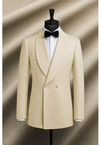 Smoking croisé 2 boutons col châle blanc crème — sur mesure — Costume Privé Paris