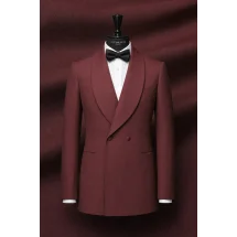 Smoking croisé 2 boutons col châle bordeaux — sur mesure — Costume Privé Paris