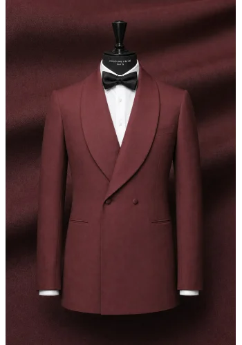 Smoking croisé 2 boutons col châle bordeaux — sur mesure — Costume Privé Paris