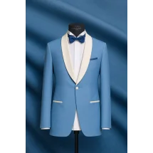 Smoking mariage bleu méditerranéen — sur mesure — Costume Privé Paris