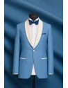Smoking mariage bleu méditerranéen — sur mesure — Costume Privé Paris