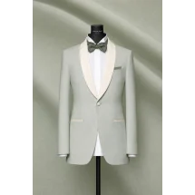Smoking mariage vert eucalyptus — sur mesure — Costume Privé Paris