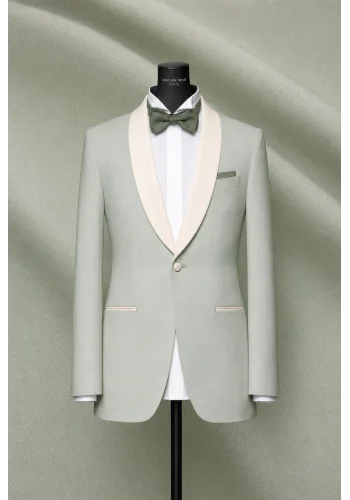Smoking mariage vert eucalyptus — sur mesure — Costume Privé Paris