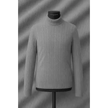 Pull col roulé torsade gris moyen — sur mesure — Costume Privé Paris