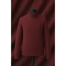 Pull col roulé torsade bordeaux — sur mesure — Costume Privé Paris