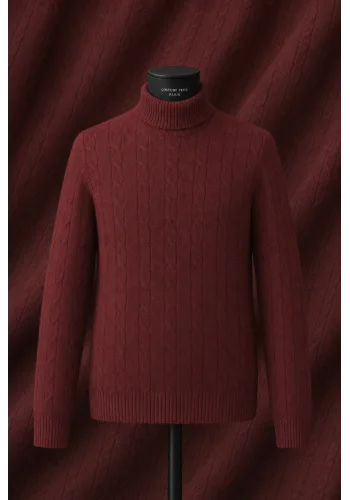 Pull col roulé torsade bordeaux — sur mesure — Costume Privé Paris
