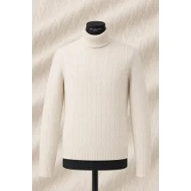 Pull col roulé torsade beige — sur mesure — Costume Privé Paris
