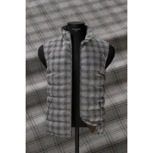 Doudoune sans manche gris carreaux marron — sur mesure — Costume Privé Paris