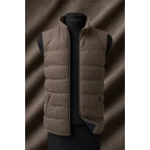Doudoune sans manche marron clair Prince de Galles — sur mesure — Costume Privé Paris
