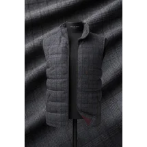 Doudoune sans manche gris carreaux violet — sur mesure — Costume Privé Paris
