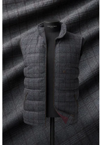 Doudoune sans manche gris carreaux violet — sur mesure — Costume Privé Paris