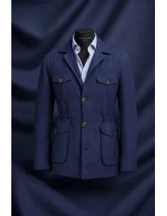 Veste saharienne lin bleu marine