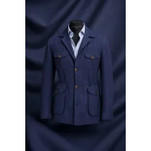 Veste saharienne lin bleu marine — sur mesure — Costume Privé Paris