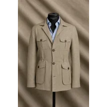 Veste saharienne lin beige sable — sur mesure — Costume Privé Paris