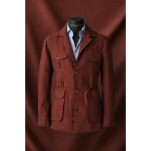Veste saharienne lin bordeaux — sur mesure — Costume Privé Paris