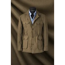 Veste saharienne lin vert kaki — sur mesure — Costume Privé Paris