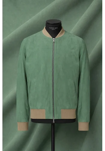 Blouson nubuck vert tendre MA1 Steve - Style et confort pour hommes. — sur mesure — Costume Privé Paris