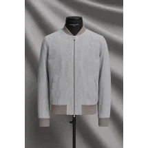 Blouson en nubuck gris clair MA1 Steve - Style et confort pour hommes — sur mesure — Costume Privé Paris