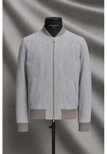 Blouson en nubuck gris clair MA1 Steve - Style et confort pour hommes — sur mesure — Costume Privé Paris
