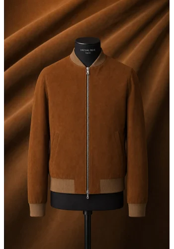 Blouson nubuck marron cognac MA1 Steve - Style et confort pour hommes. — sur mesure — Costume Privé Paris