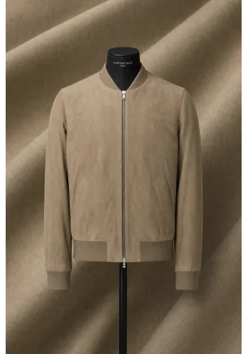 Blouson nubuck beige sable MA1 Steve — sur mesure — Costume Privé Paris