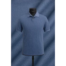 Polo coton piqué manche courte bleu denim — sur mesure — Costume Privé Paris