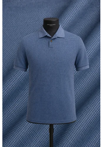 Polo coton piqué manche courte bleu denim — sur mesure — Costume Privé Paris